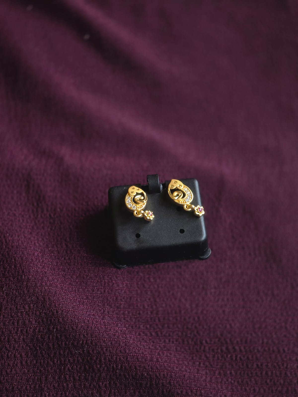 Premium Micro Gold CZ Stud Earrings for Women | Designer Gold-Tone Earrings with Ruby Drop Accent