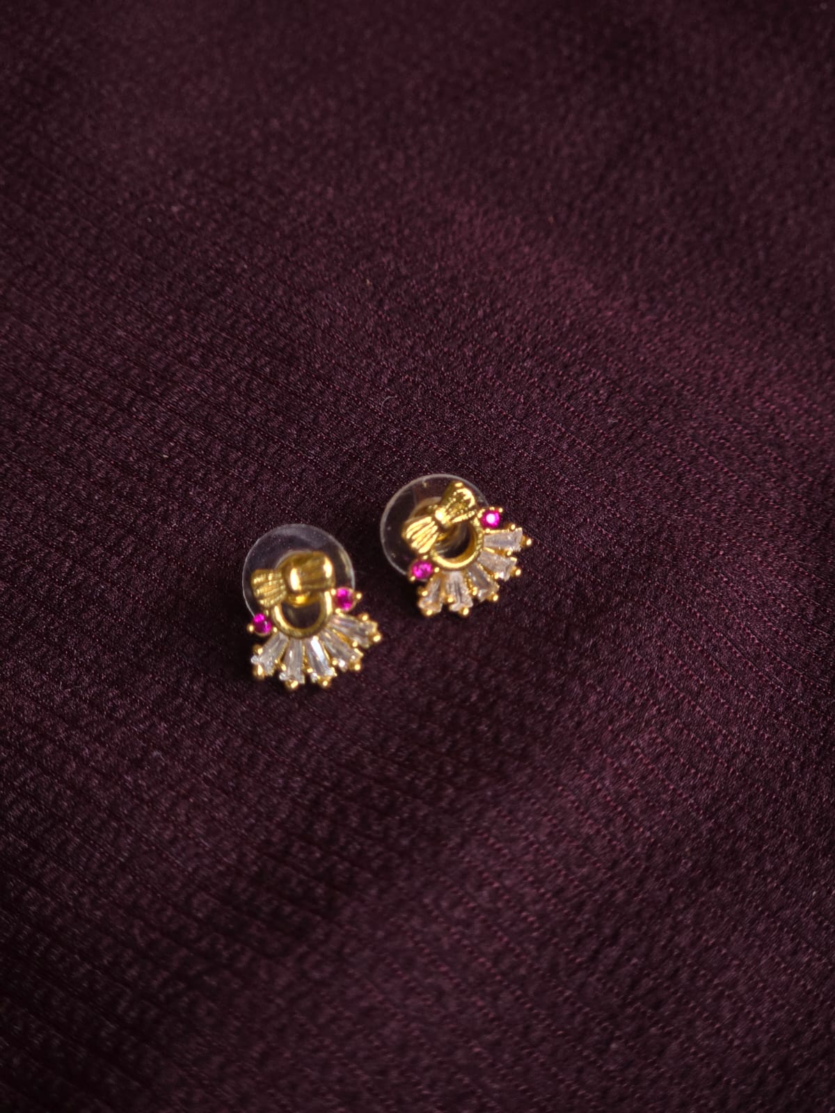 Premium Bow CZ Stud Earrings for Women | Micro Gold Designer Earrings with Ruby Accents