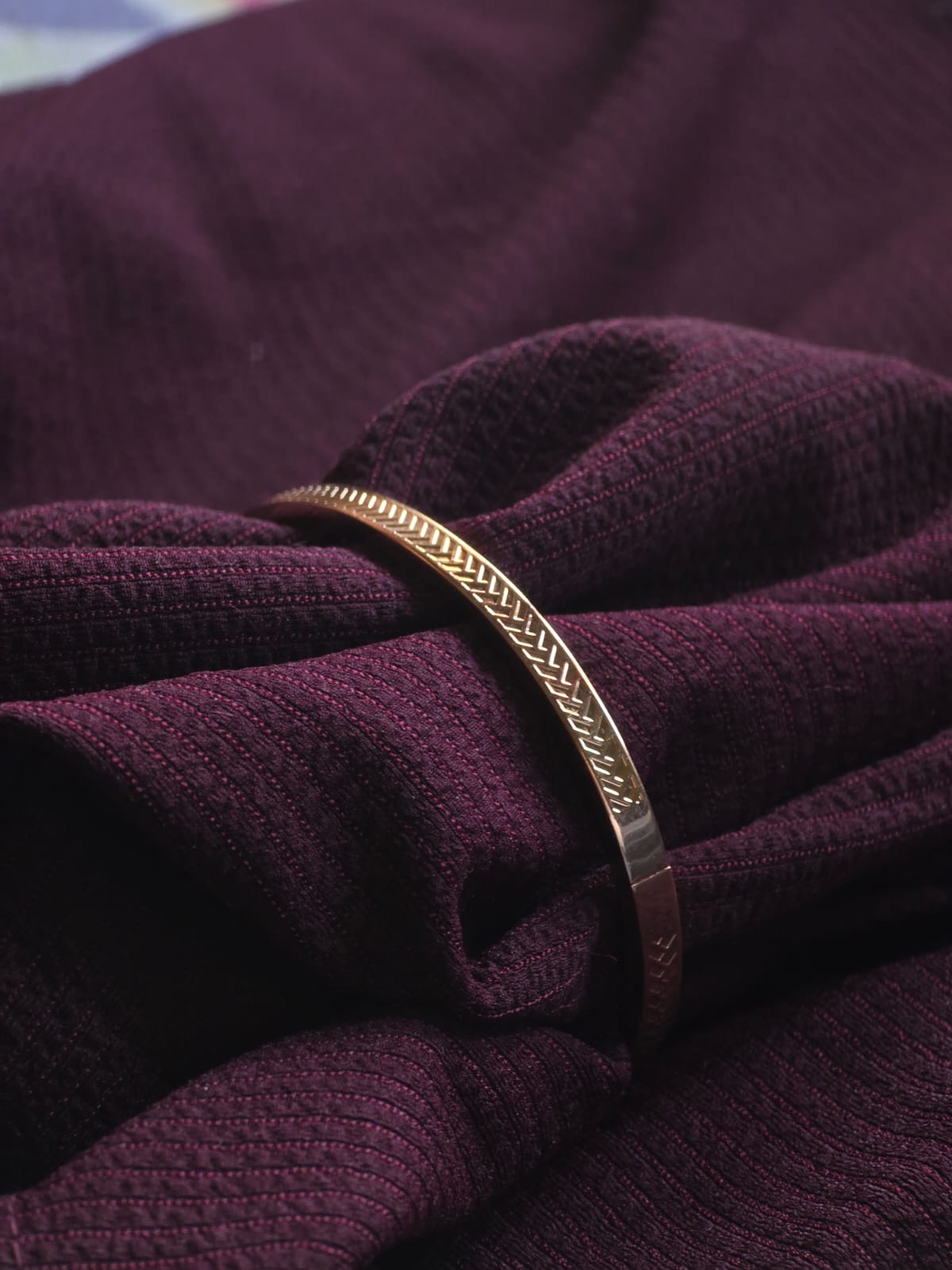 Premium Gold-Tone Stainless Steel Patterned Cuff Bracelet for Men & Women | Minimalist Luxury Bangle