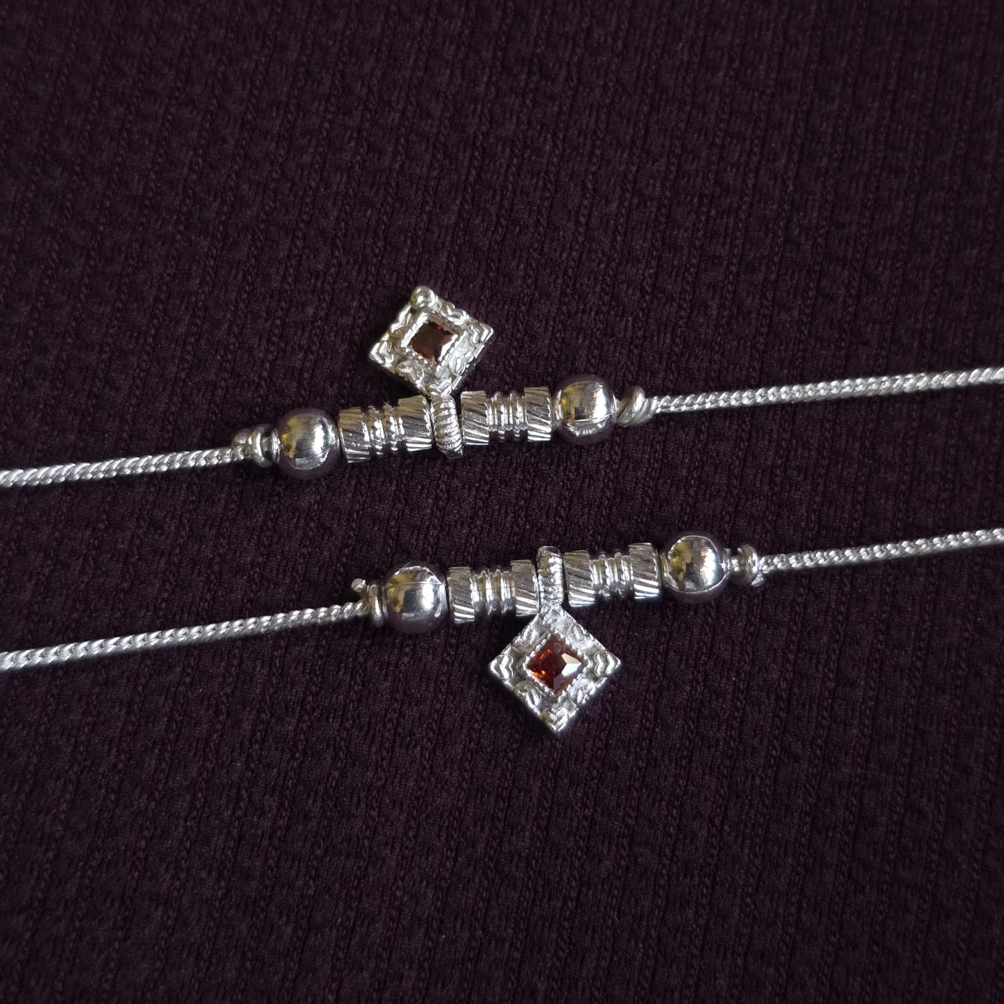 Premium Silver-Tone Crystal Charm Anklet for Women | Designer Square Stone Payal (Pack of 1)