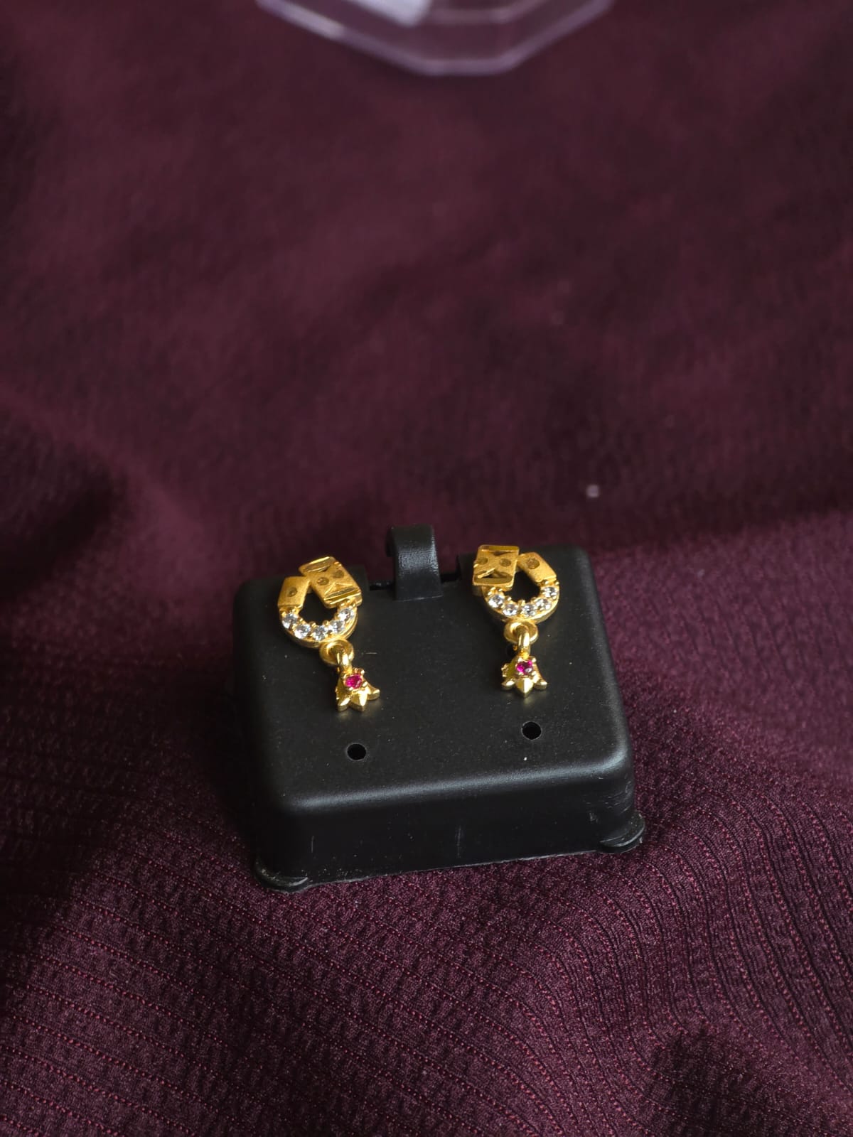 Premium Horseshoe CZ Stud Earrings for Women | Micro Gold Lucky Charm Earrings with Ruby Drop