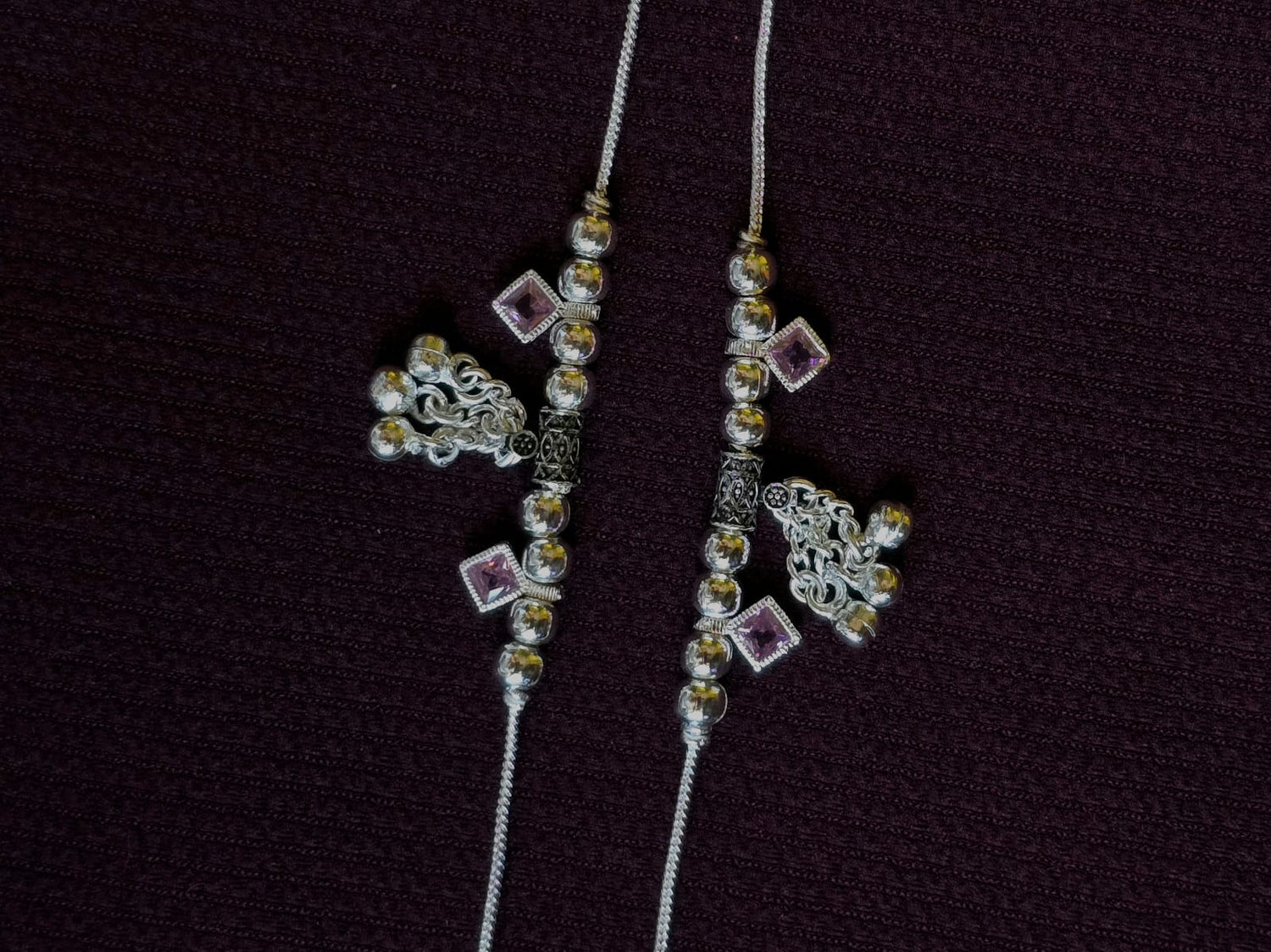 Premium Silver-Tone Crystal Tassel Anklet for Women | Designer Beaded Payal with Pink Stone Charms (1 Pair)