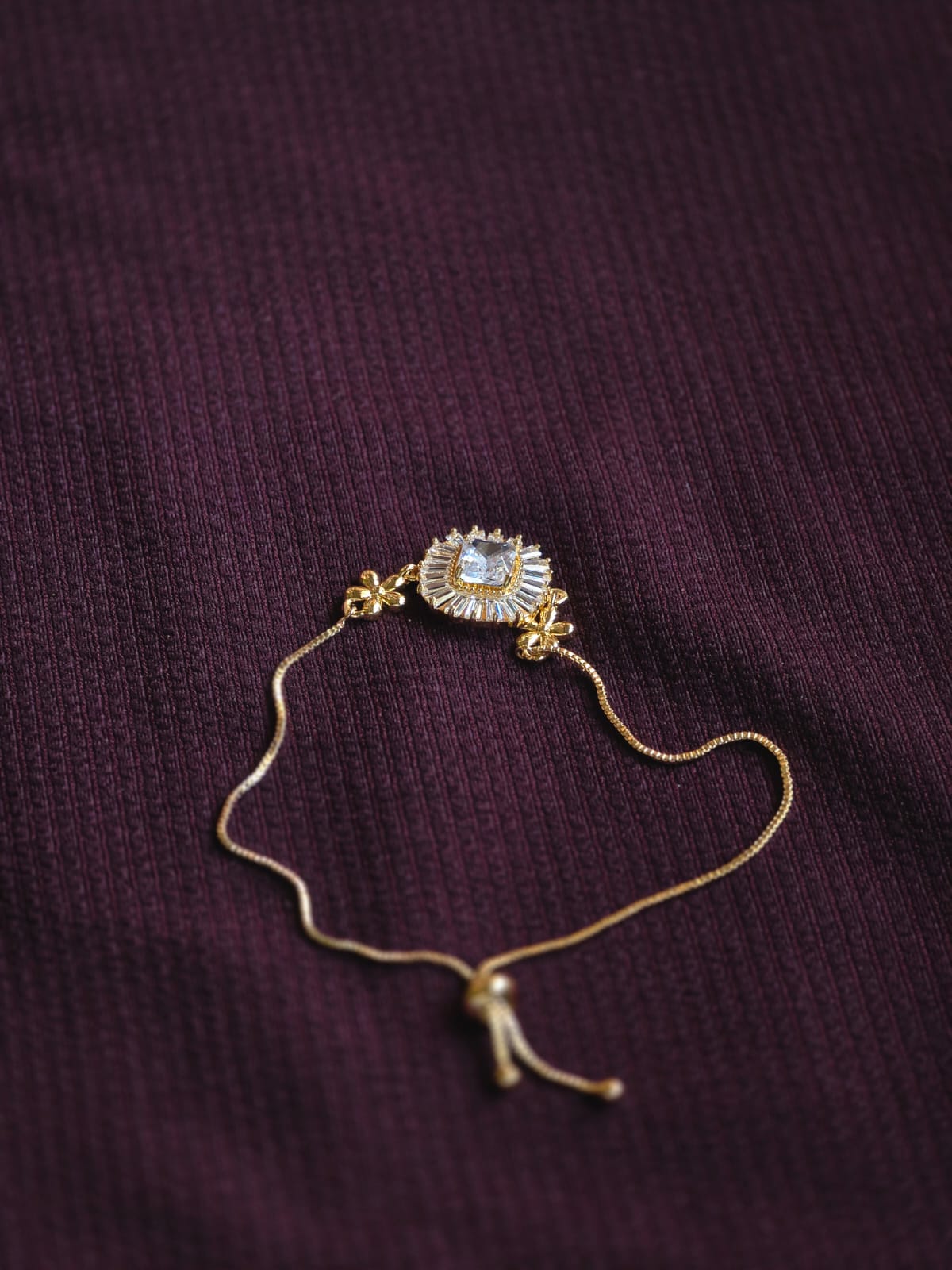 Premium Gold-Tone Adjustable Floral Crystal Bracelet for Women | Elegant CZ Slider Bracelet
