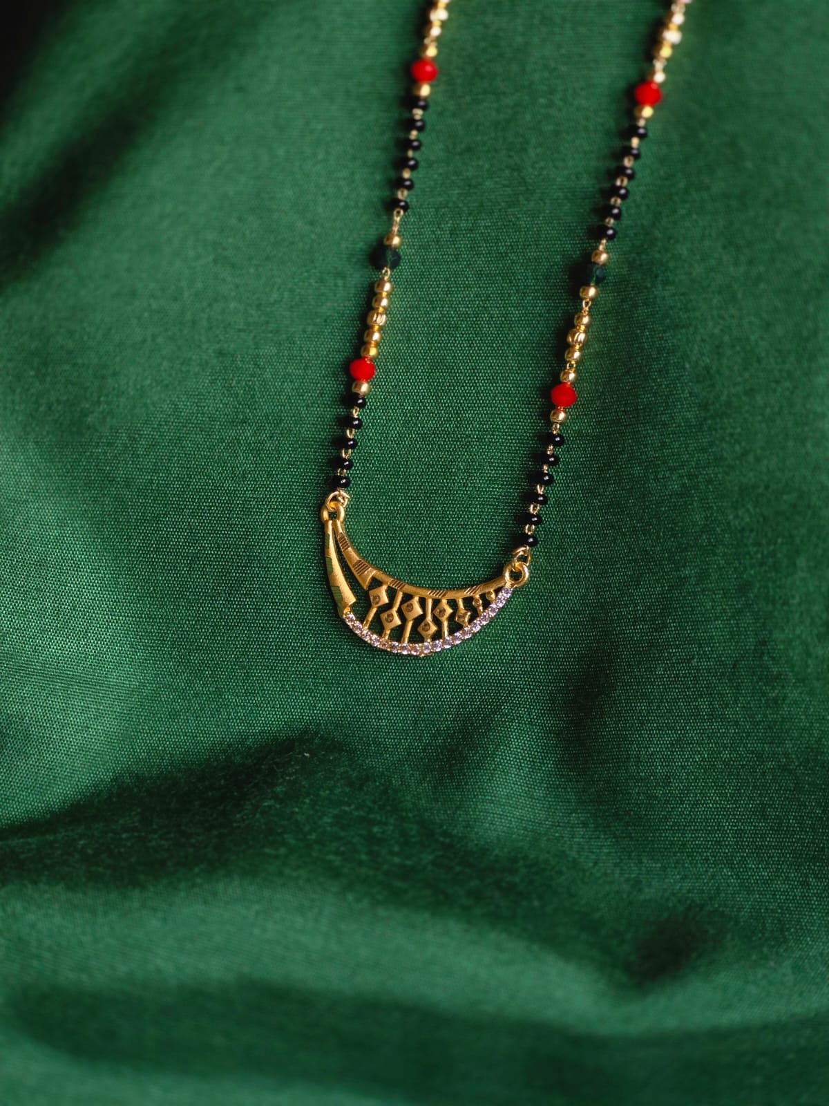 Traditional Gold-Tone Black Beads Mangalsutra for Women | Designer CZ Pendant Daily Wear Necklace