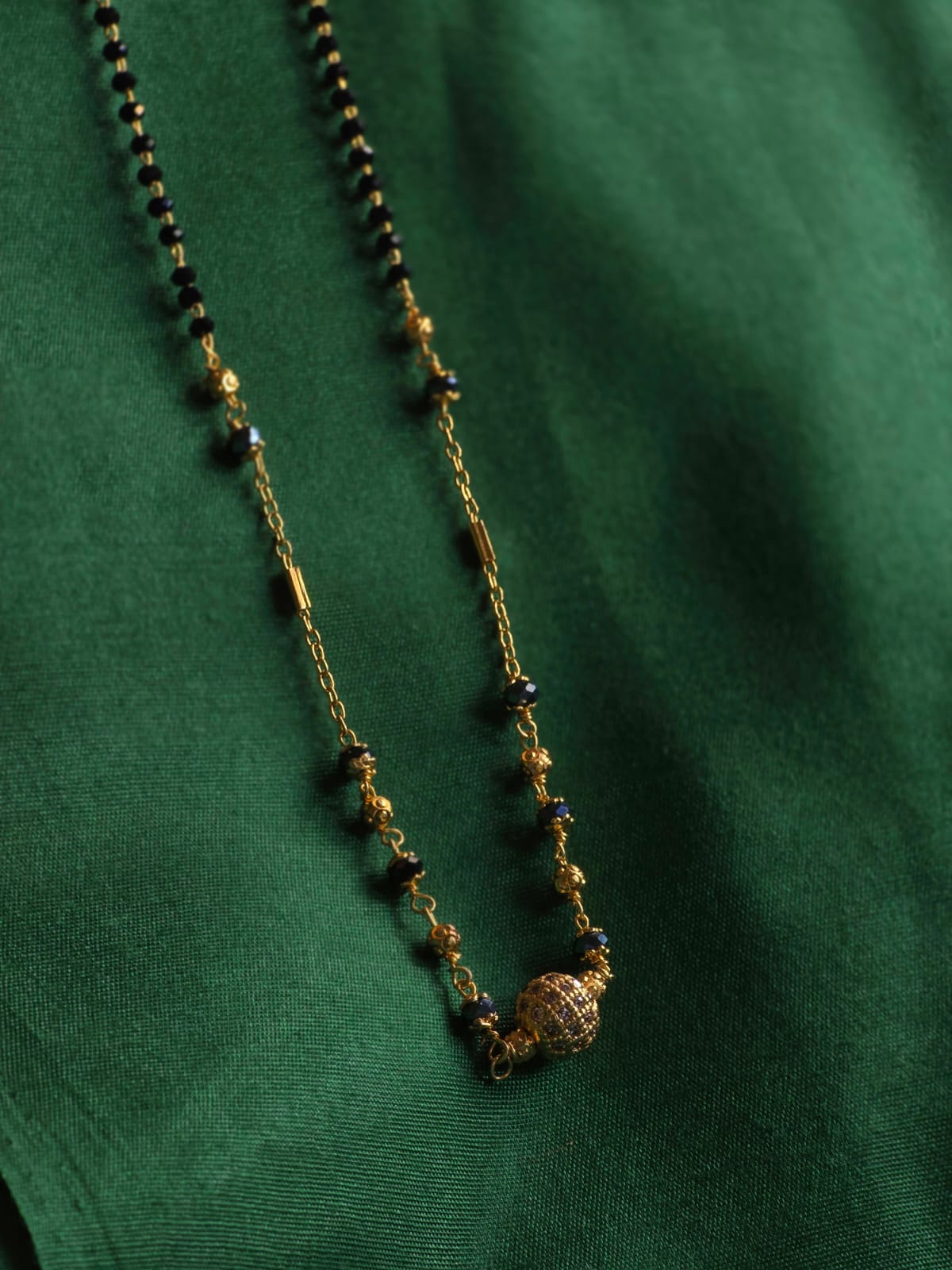 Traditional Gold-Tone Black Beads Mangalsutra for Women | Designer CZ Ball Pendant Daily Wear Necklace