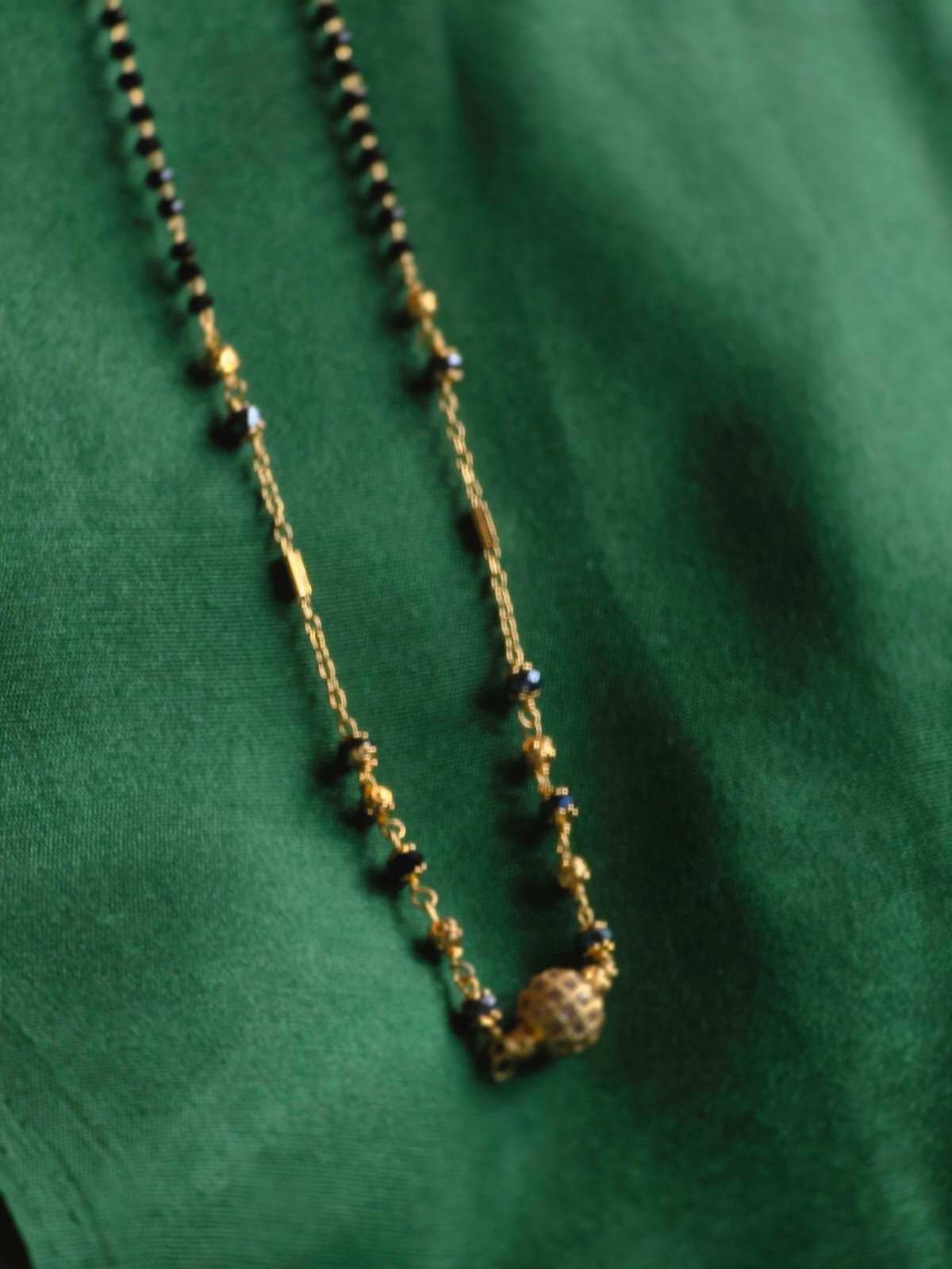 Traditional Gold-Tone Black Beads Mangalsutra for Women | Designer CZ Ball Pendant Daily Wear Necklace