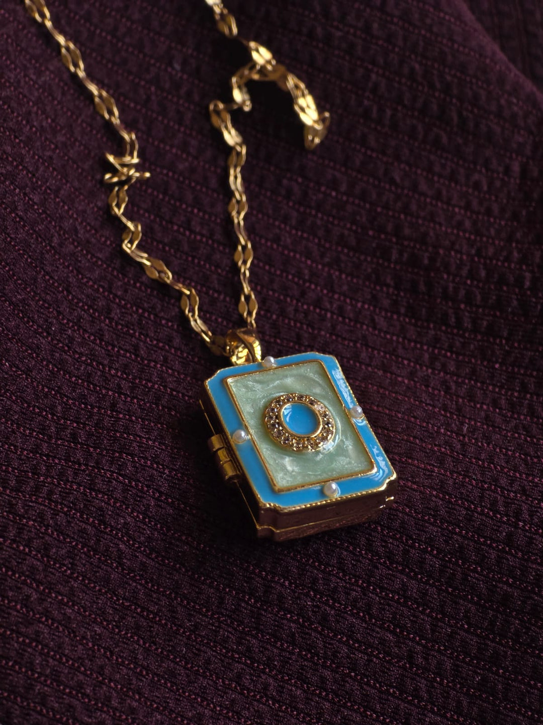 Blue Enamel Book Locket Pendant Necklace for Women | Gold-Plated Vintage Charm Necklace