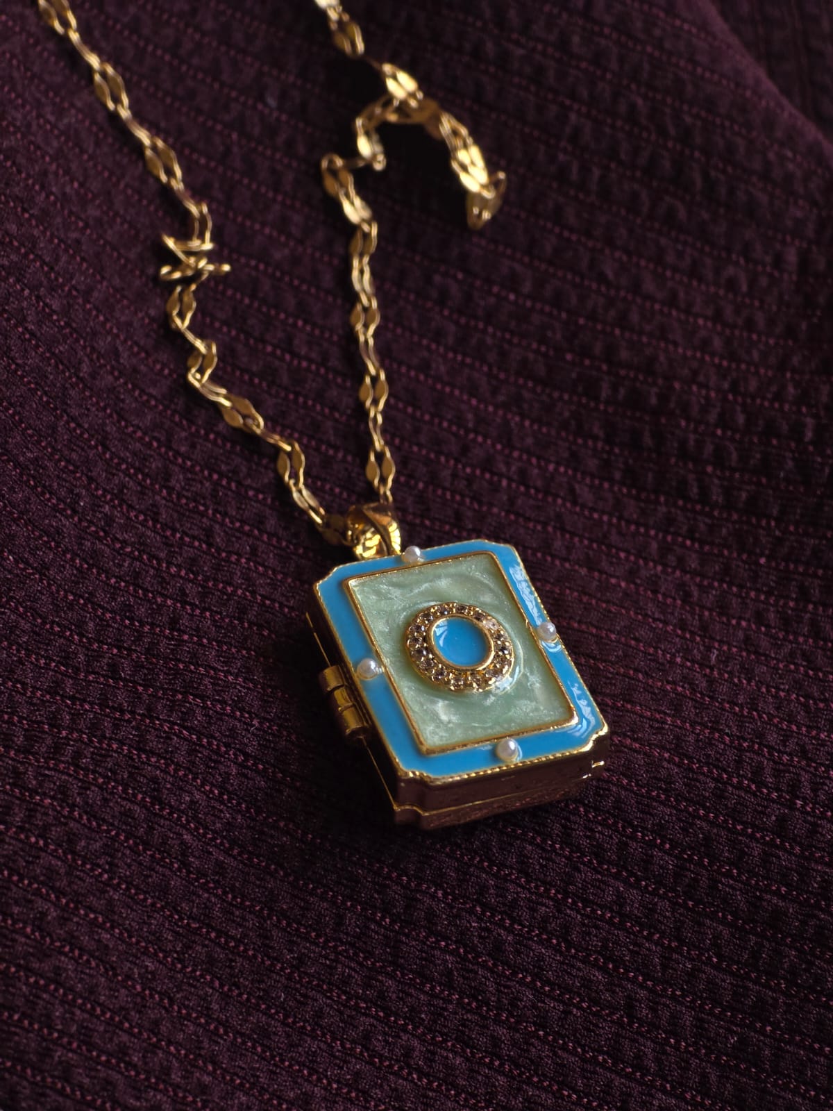 Blue Enamel Book Locket Pendant Necklace for Women | Gold-Plated Vintage Charm Necklace