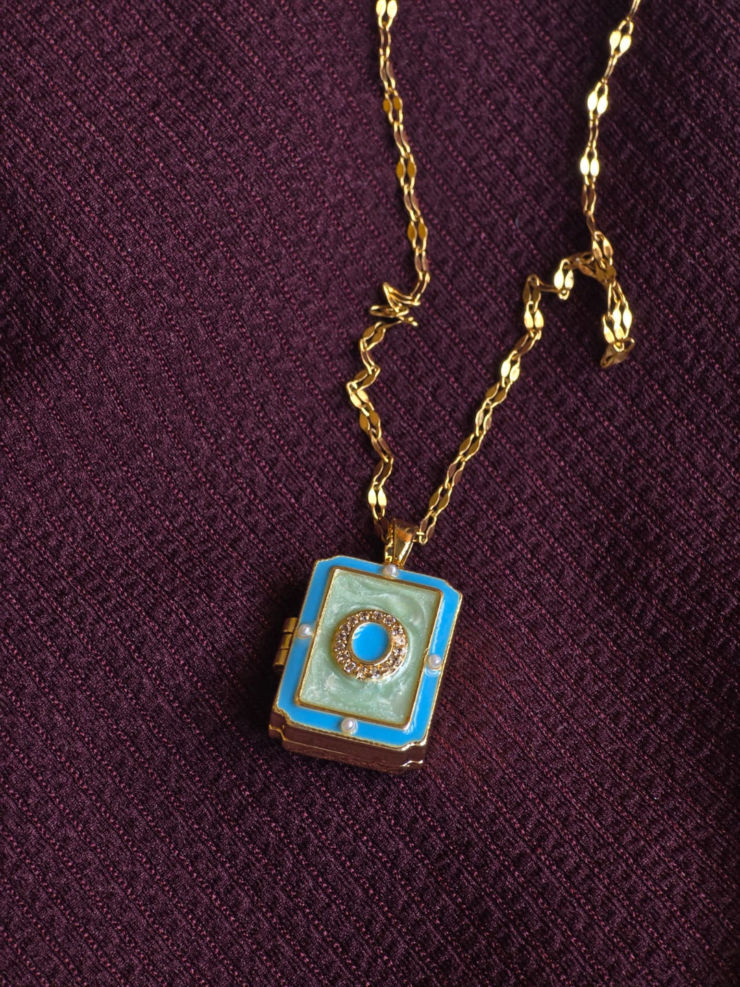 Blue Enamel Book Locket Pendant Necklace for Women | Gold-Plated Vintage Charm Necklace