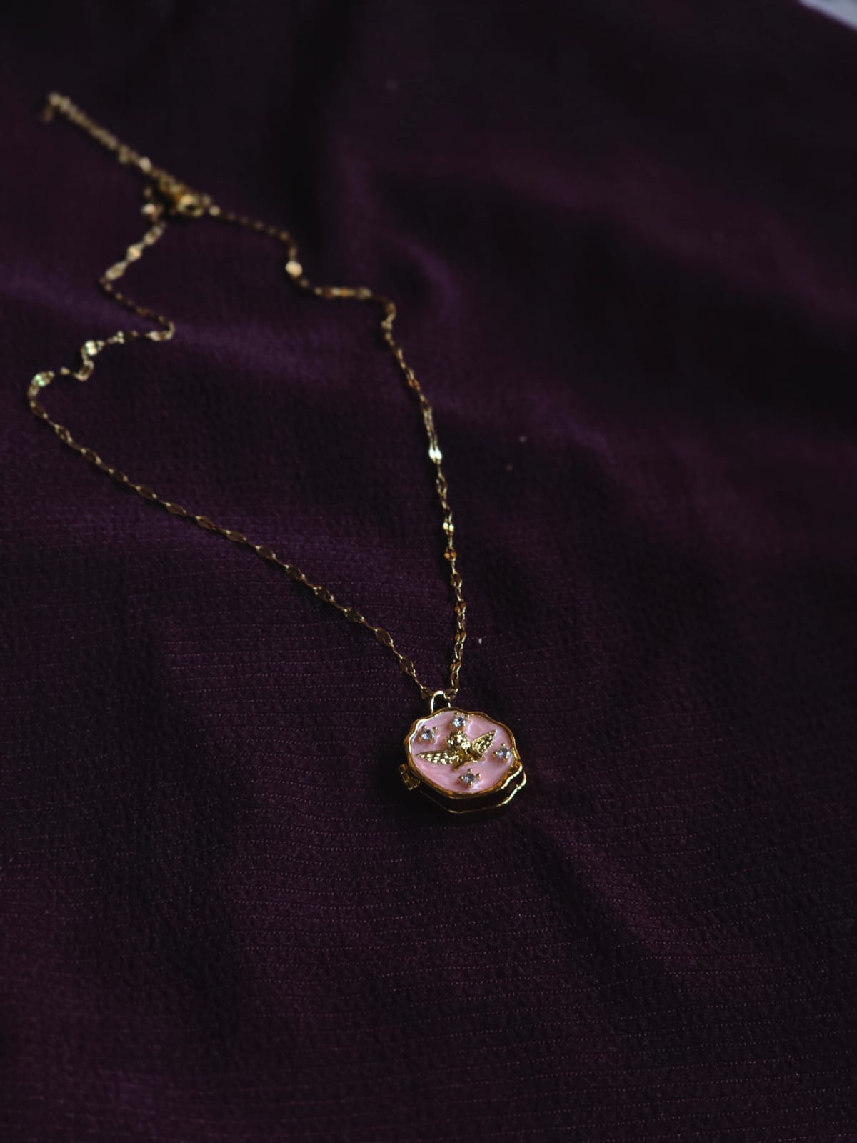 Pink Enamel Bird Pendant Necklace for Women | Gold-Plated Charm Necklace with Crystal Accents