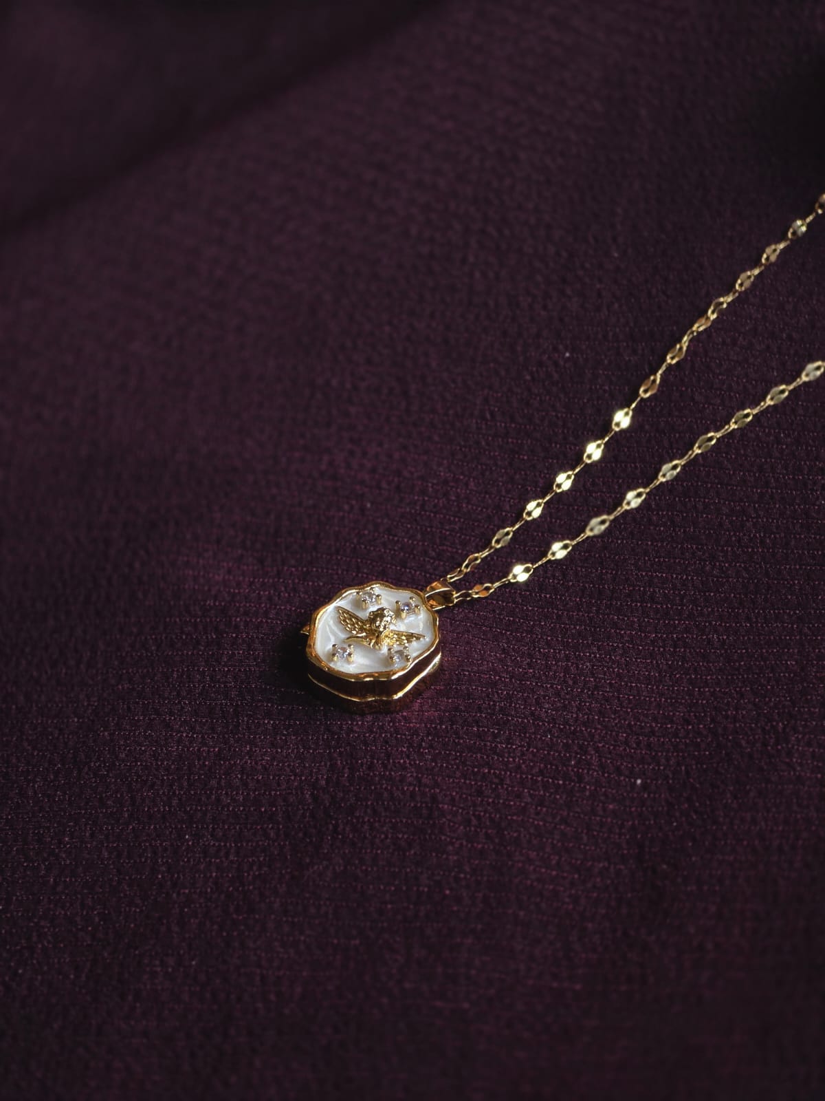 White Enamel Angel Locket Pendant Necklace for Women | Gold-Plated Vintage Charm Necklace