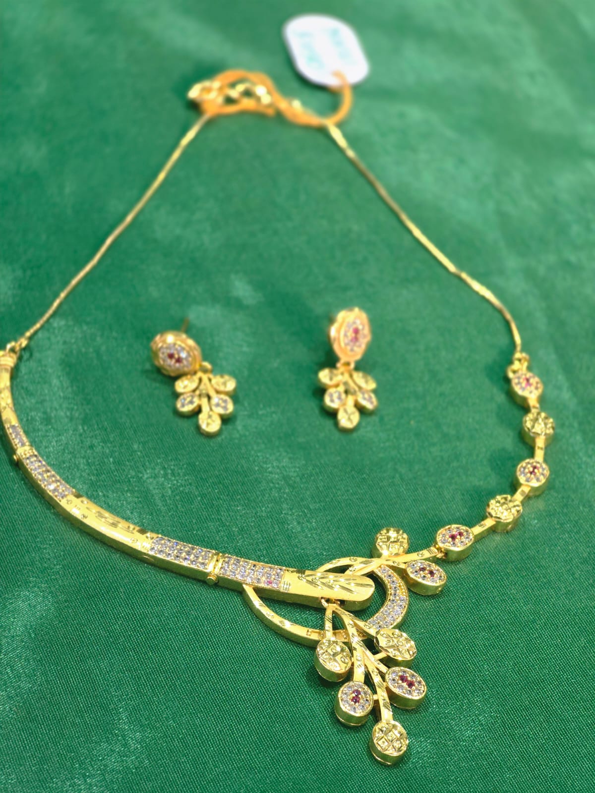 Premium Gold-Tone CZ Floral Necklace Set for Women | Designer Pendant Necklace with Matching Earrings