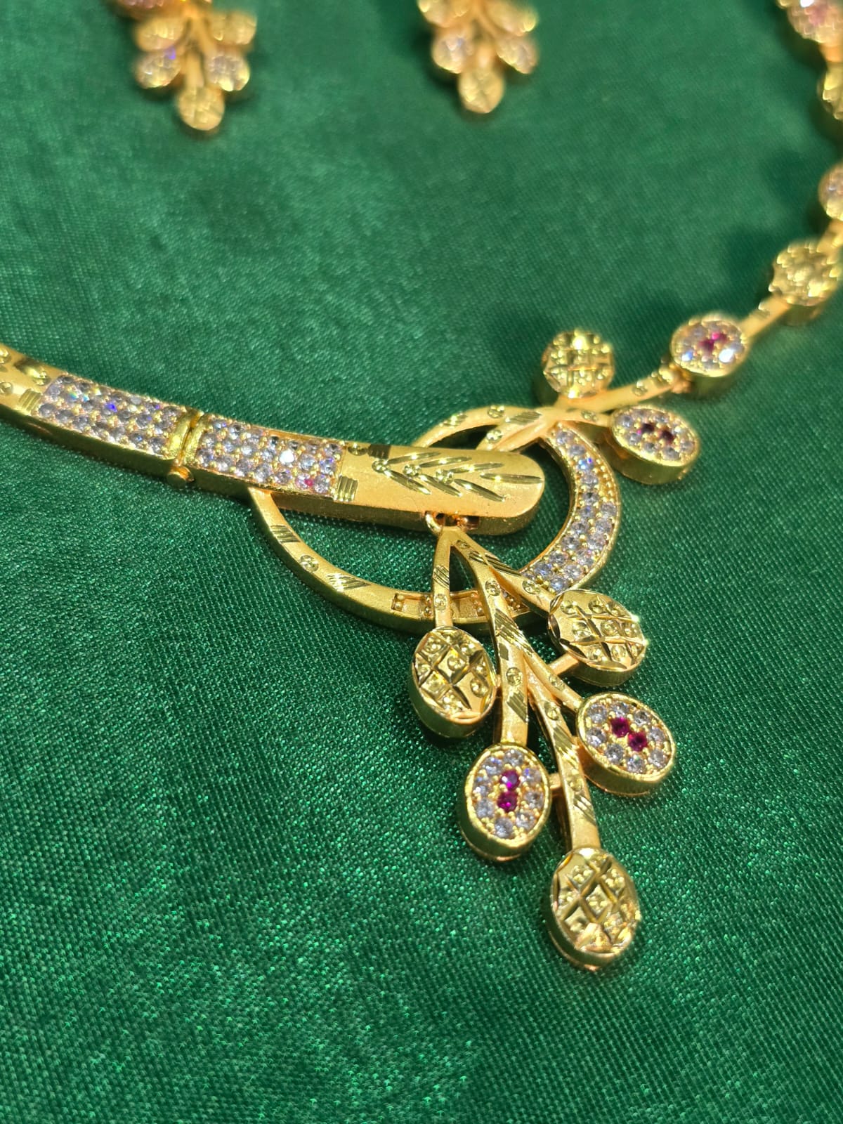 Premium Gold-Tone CZ Floral Necklace Set for Women | Designer Pendant Necklace with Matching Earrings