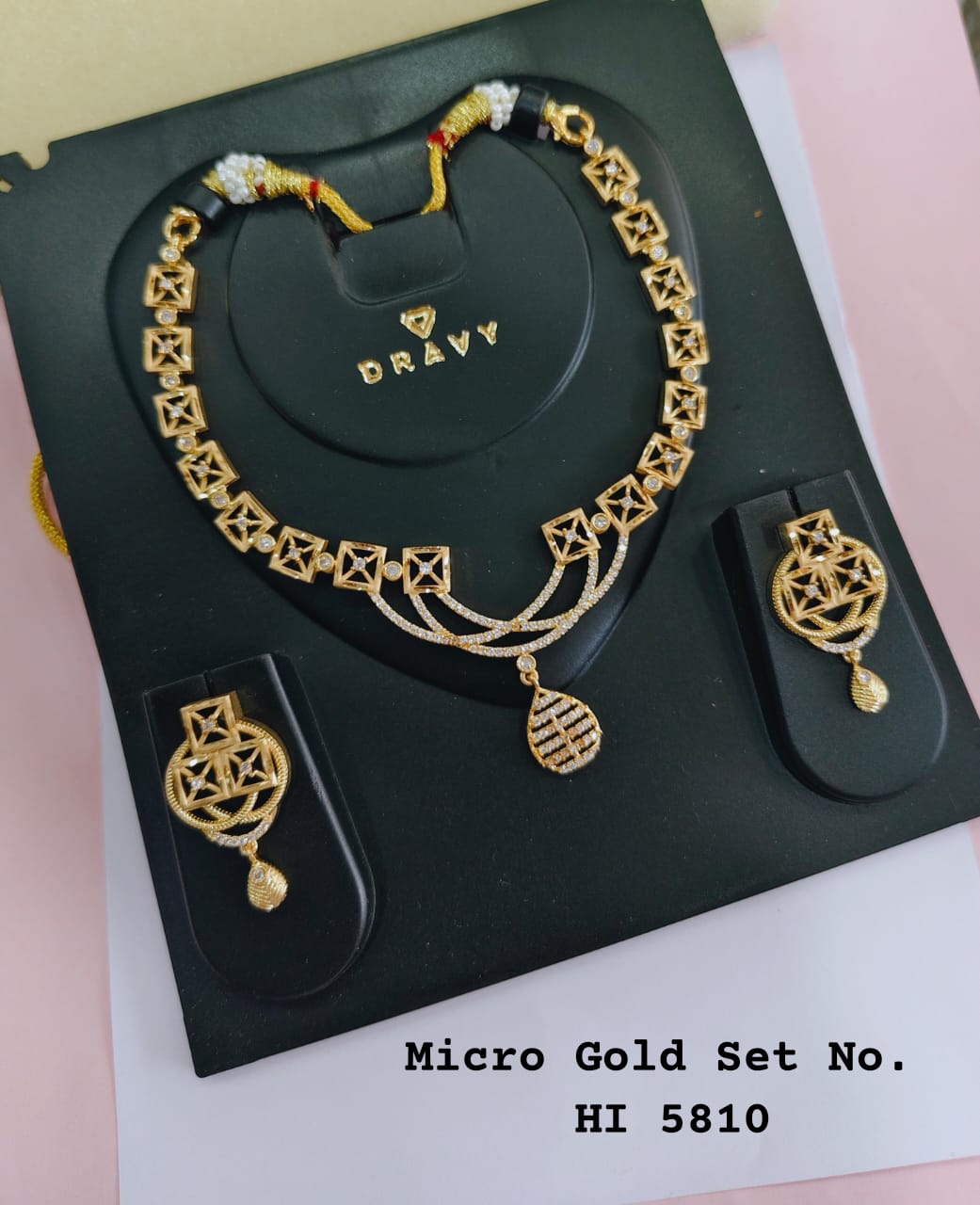 Premium Gold-Tone CZ Geometric Necklace Set for Women | Designer Square Pendant Necklace with Matching Earrings