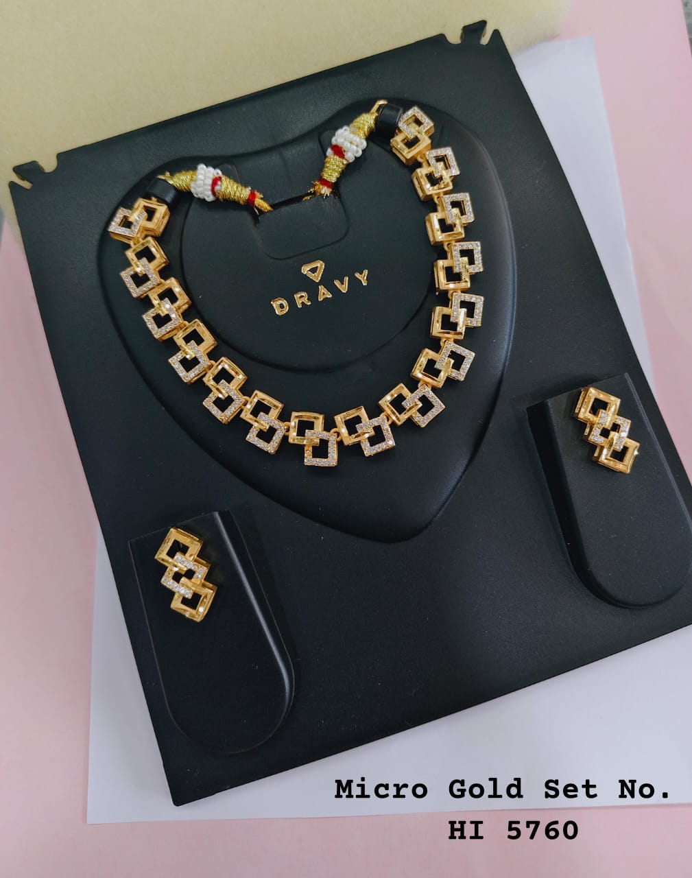 Premium Gold-Tone CZ Geometric Necklace Set for Women | Designer Square Link Necklace with Matching Earrings