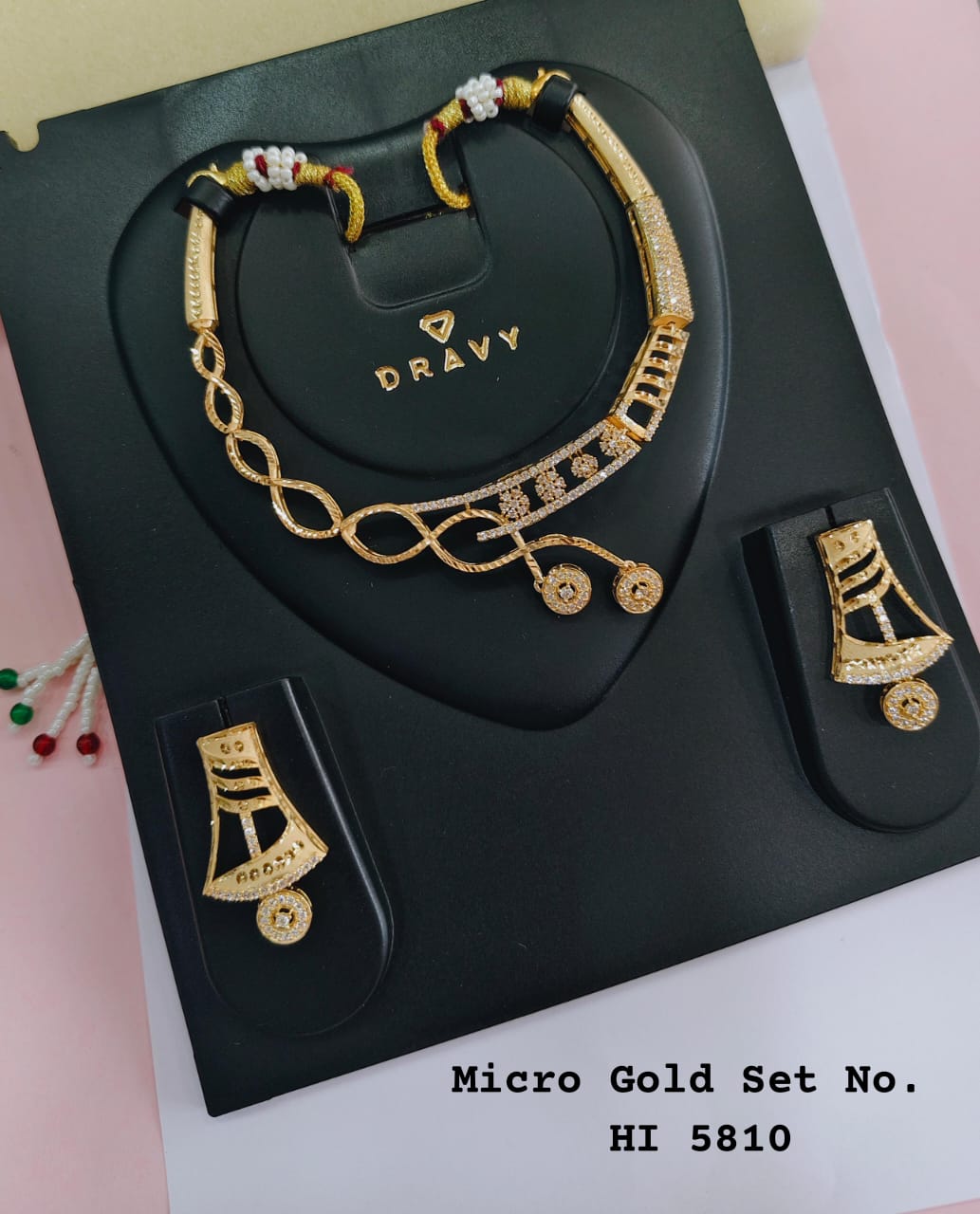 Premium Designer CZ Micro Gold Necklace Set for Women | Elegant Gold-Tone Statement Necklace with Matching Earrings