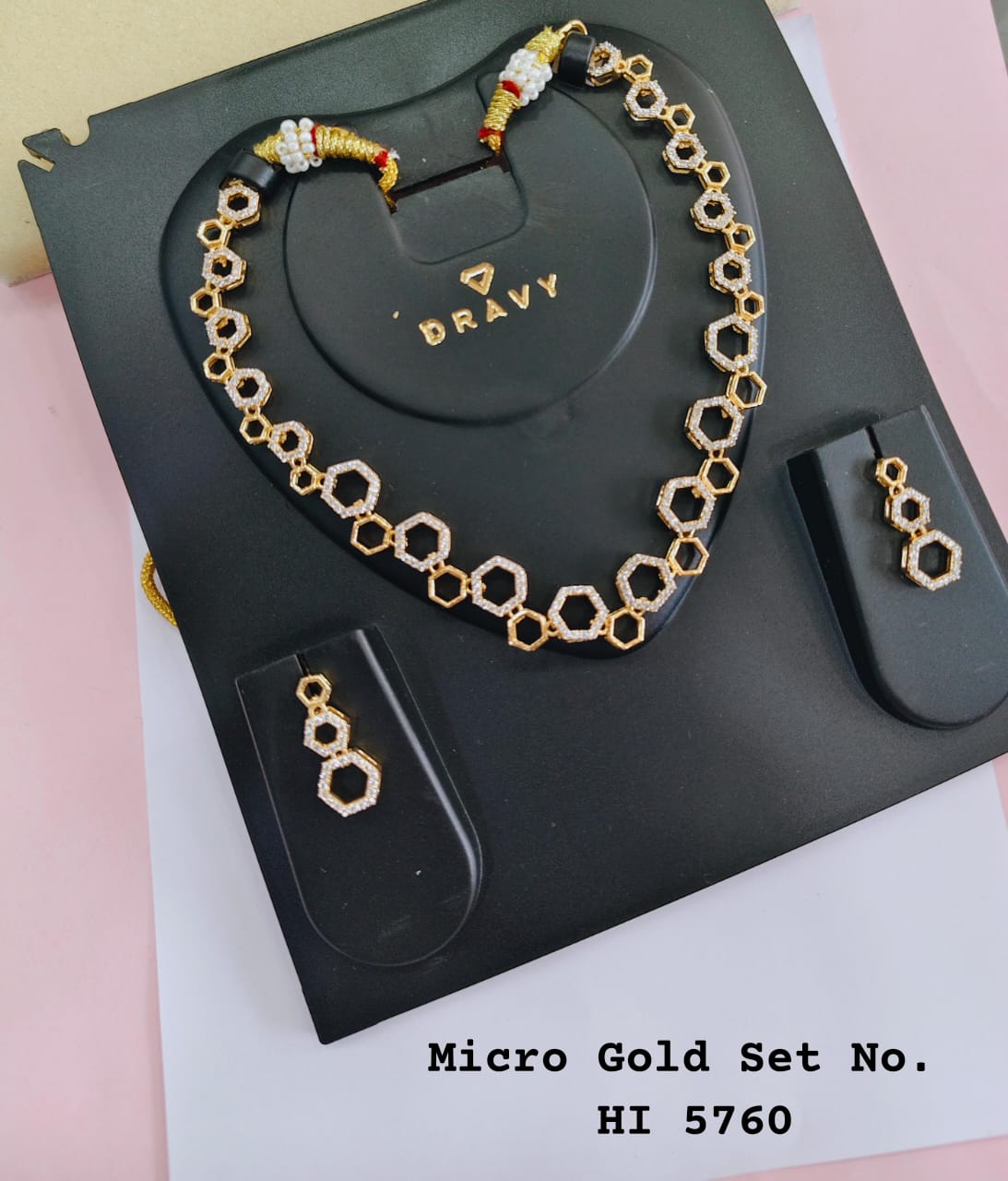 Premium Geometric Hexagon CZ Necklace Set for Women | Micro Gold Designer Necklace with Matching Earrings