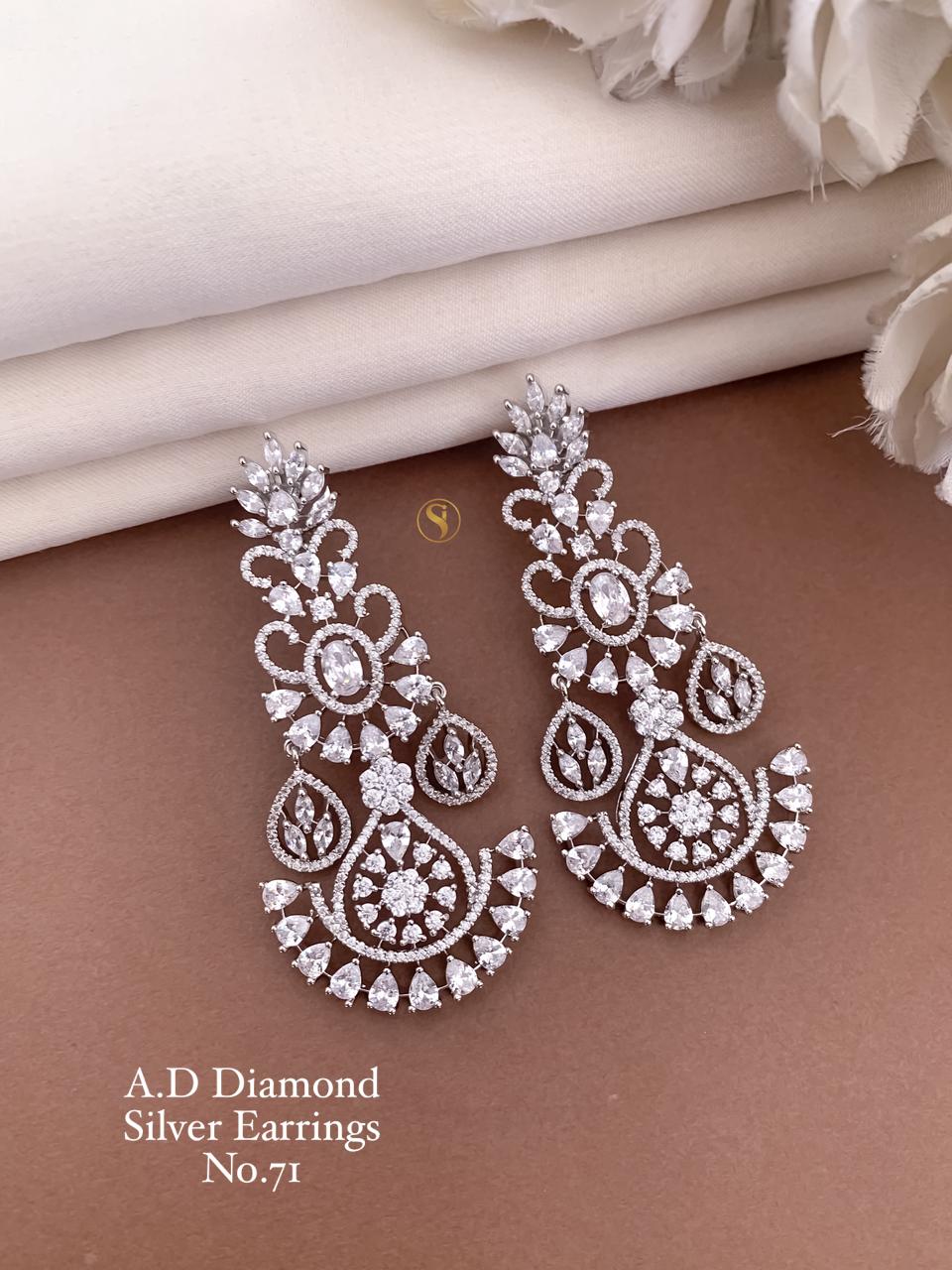 Luxury AD Diamond Silver Chandbali Earrings for Women | Premium Cubic Zirconia Bridal Party Wear Earrings