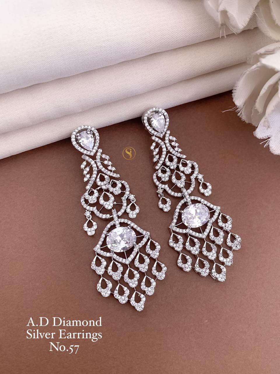 Luxury AD Diamond Silver Chandbali Drop Earrings for Women | Premium Cubic Zirconia Party Wear Earrings