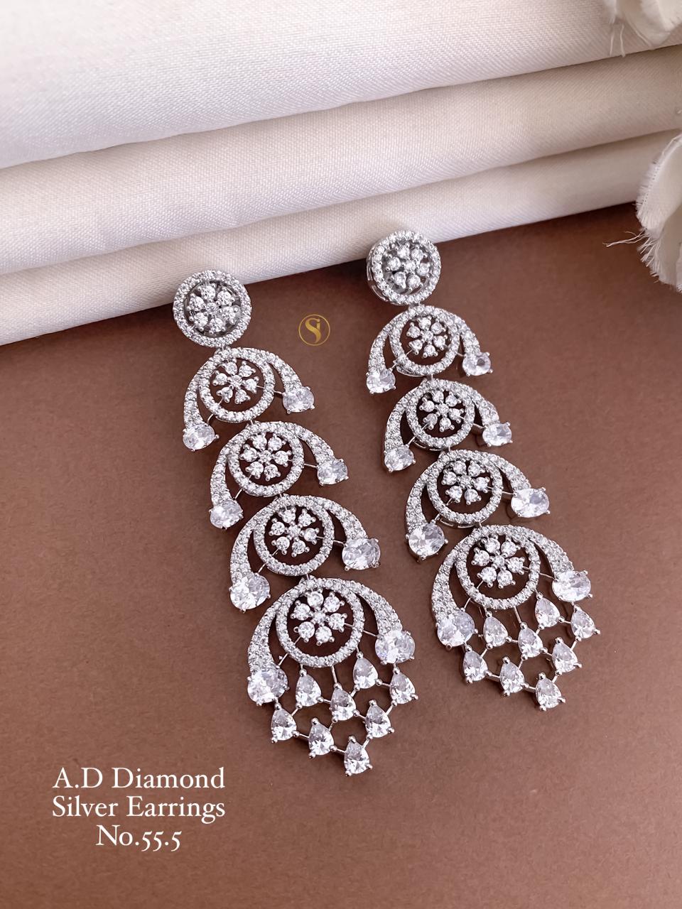 Luxury AD Diamond Silver Chandelier Earrings for Women | Premium Cubic Zirconia Party Wear Earrings