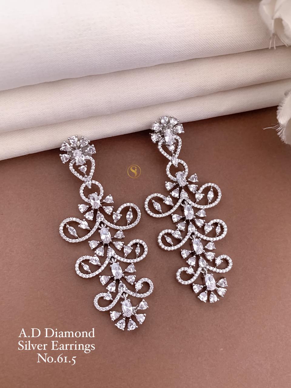 Luxury AD Diamond Silver Floral Drop Earrings for Women | Premium Cubic Zirconia Party Wear Earrings