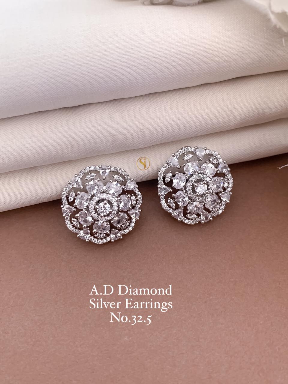 Luxury AD Diamond Silver Floral Stud Earrings for Women | Premium Cubic Zirconia Party Wear Earrings