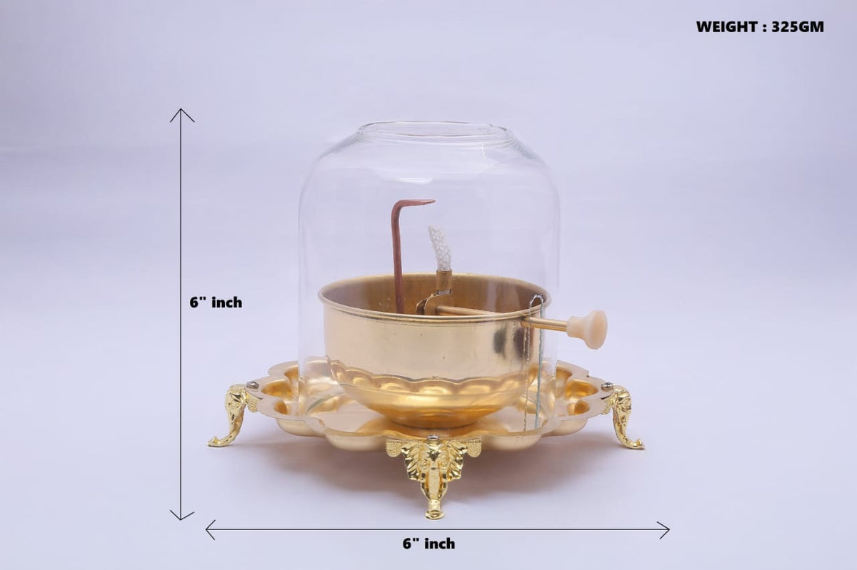 Premium Akhand Jyot Diya – Traditional Brass Hindu Diya with Glass Cover